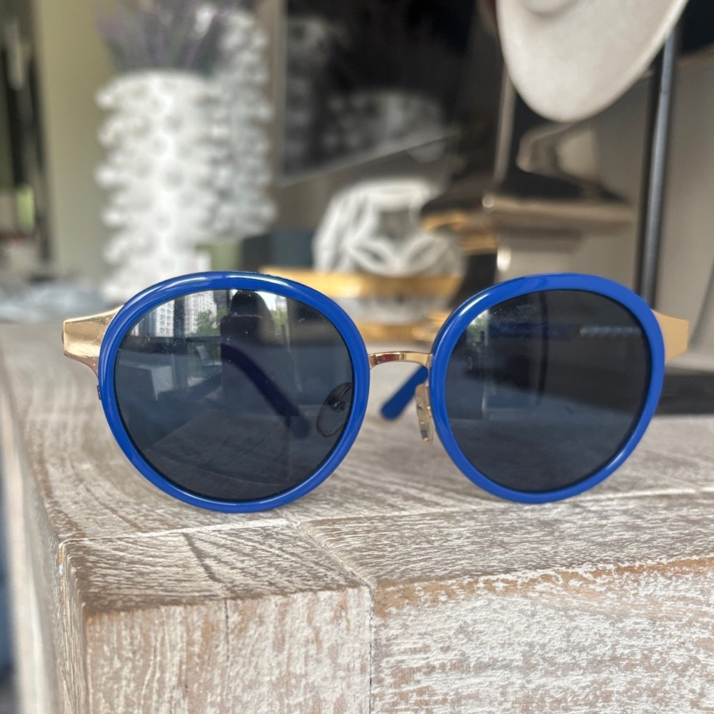 Tory Burch Blue Round Sunglasses with Accents